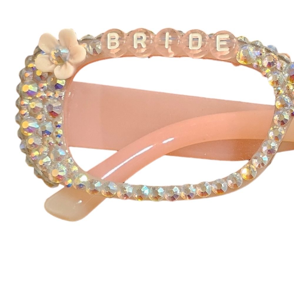 Handmade BRIDE Swarovski Crystal Rectangle Rosey Sunglasses - Picture 2 of 8